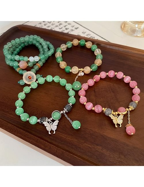 Браслет из розового кварца с золотистой бабочкой Z68757