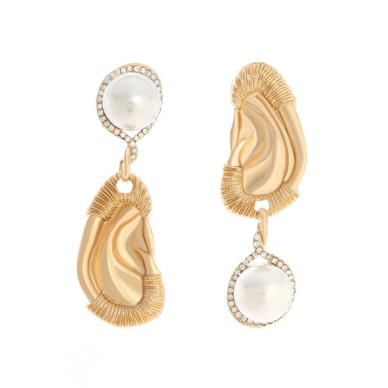 Висячие серьги из фактурного металла с барочным жемчугом CJJ12598