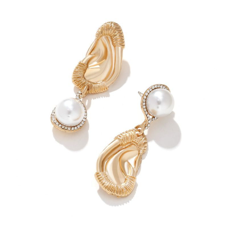 Висячие серьги из фактурного металла с барочным жемчугом CJJ12598