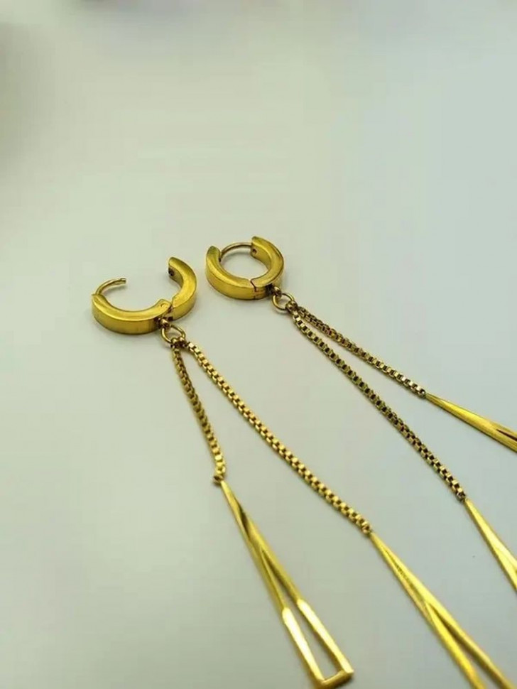 Серьги стальные с напылением золотом висячие J10208CJJ Серьги стальные с напылением золотом висячие J10208CJJ