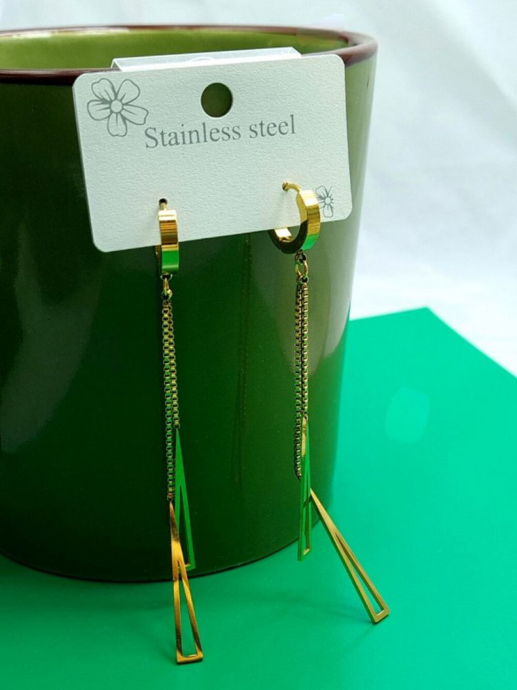 Серьги стальные с напылением золотом висячие J10208CJJ