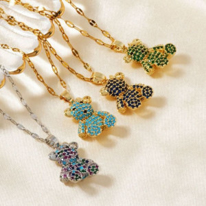 Золотистая Цепочка с кулоном в форме медвежонка CJH97629