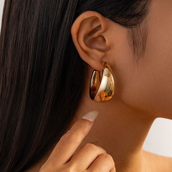 Сет массивных серег полуколец с золотистым покрытием и леопардовым принтом CJJ69205