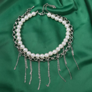 Жемчужный чокер с ниспадающими цепочками в стиле бахромы CJL77873