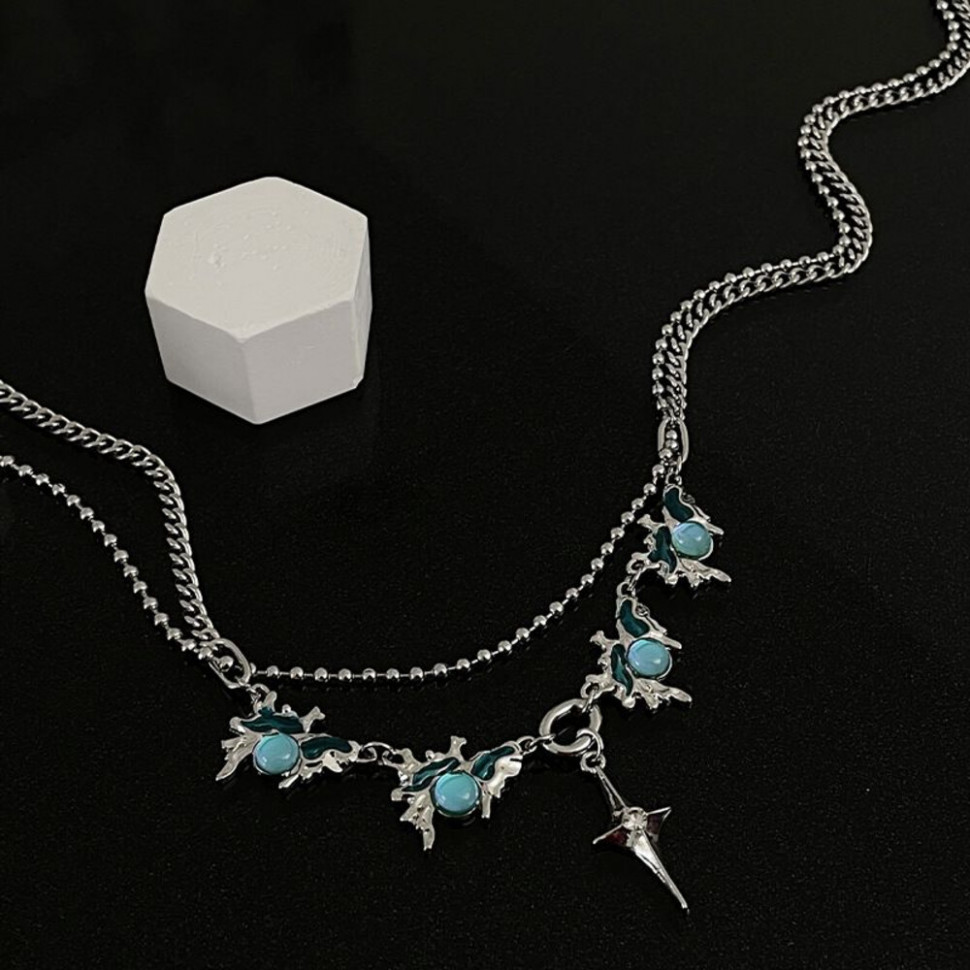 Двойная цепочка с подвесками из голубых камней CJH56221 Двойная цепочка с подвесками из голубых камней CJH56221