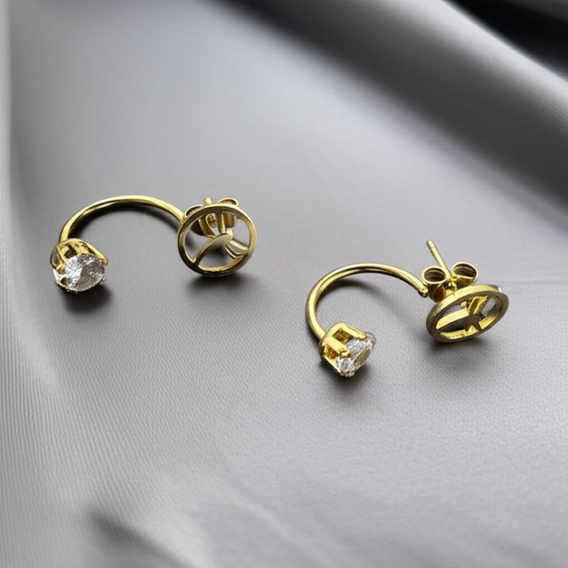 Серебристые стальные серьги-джекеты с символом штурвала и стразами 1J10360CJJ