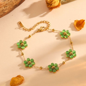 Браслет-цепочка с четырехлистниками из зеленого камня CJR85762
