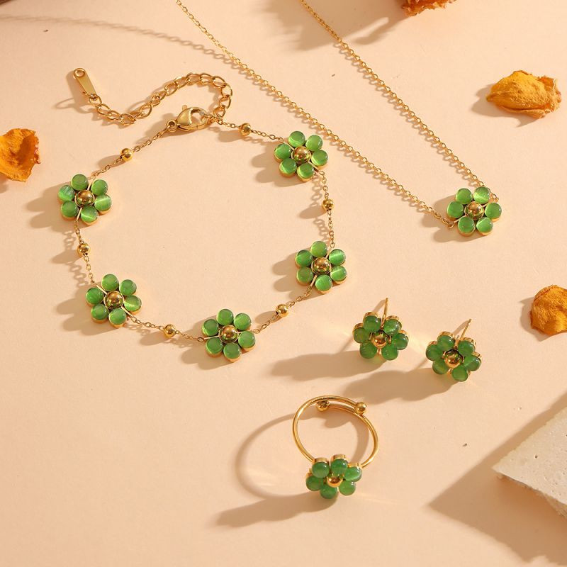 Браслет-цепочка с четырехлистниками из зеленого камня CJR85762 Браслет-цепочка с четырехлистниками из зеленого камня CJR85762