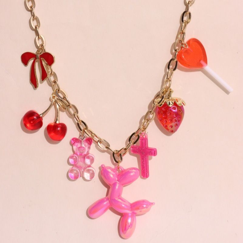 Цепочка с множеством подвесок в виде мишек и ягод из цветного акрила CJN37387