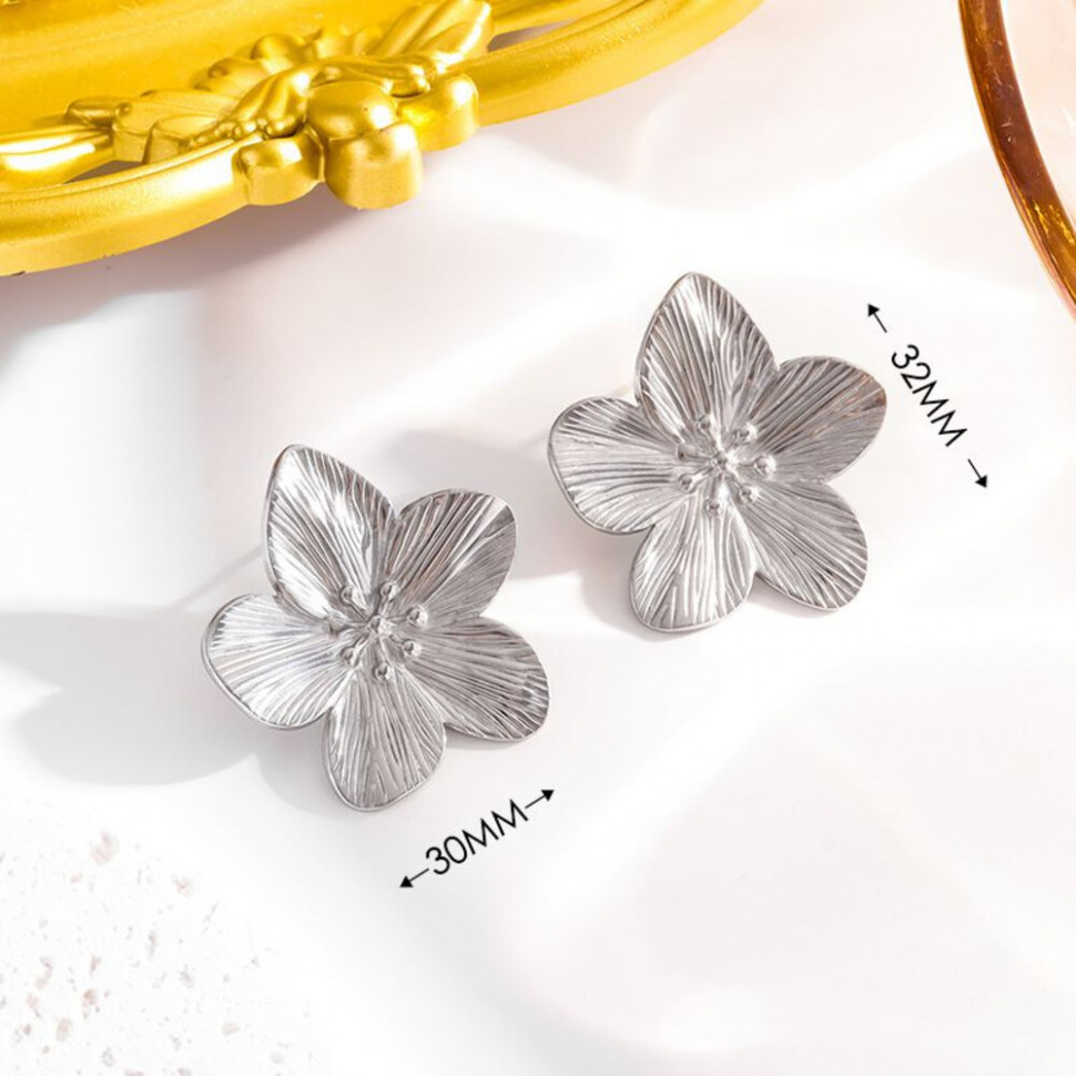 Серебристые серьги-пусеты Цветы CJJ08039