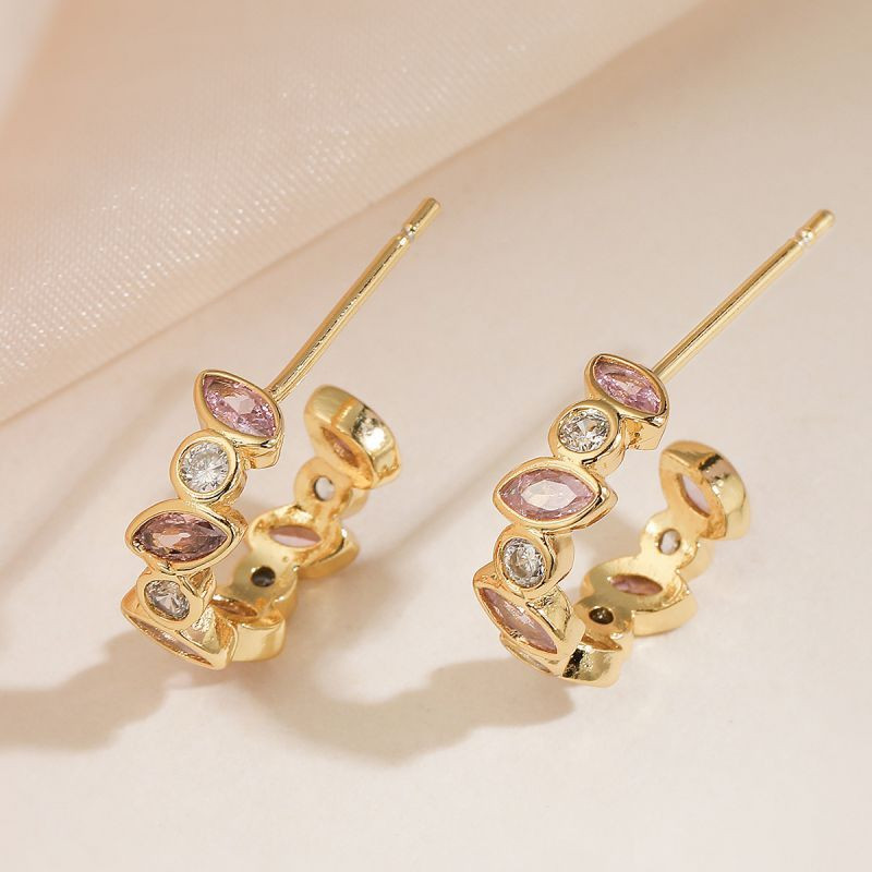 Серьги-полукольца с малиновыми камнями CJL20510