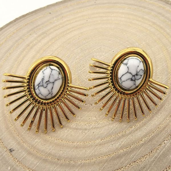 Серьги-пусеты Солнце с мраморной вставкой CJL35933 Серьги-пусеты Солнце с мраморной вставкой CJL35933