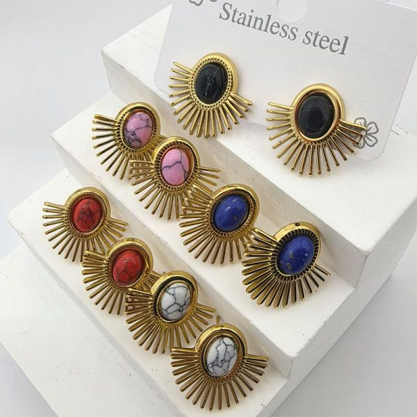 Серьги-пусеты Солнце с мраморной вставкой CJL35933 Серьги-пусеты Солнце с мраморной вставкой CJL35933