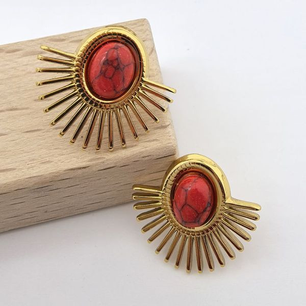 Серьги-пусеты Солнце с мраморной вставкой CJL35933 Серьги-пусеты Солнце с мраморной вставкой CJL35933