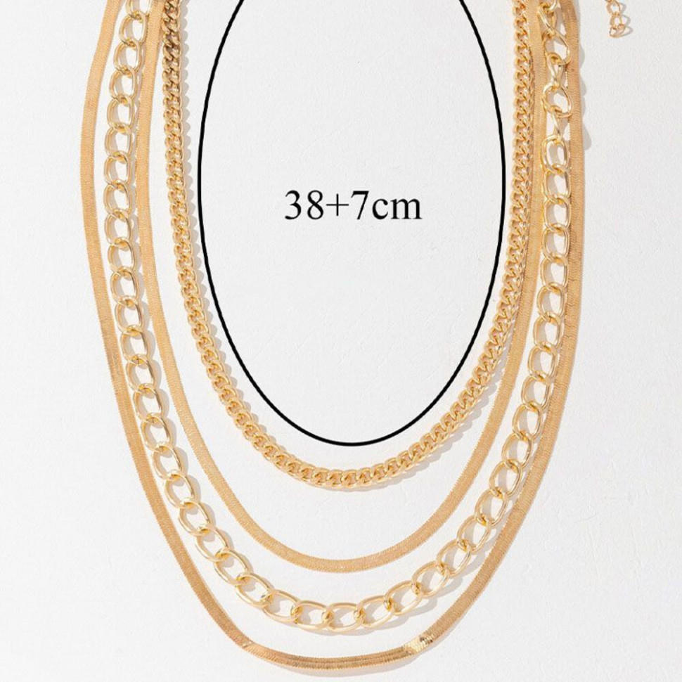 Многослойное золотистое колье из плоских цепей CJH77185
