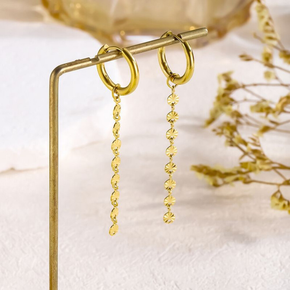 Золотистые серьги-конго с длинными цепями CJH15102 Золотистые серьги-конго с длинными цепями CJH15102