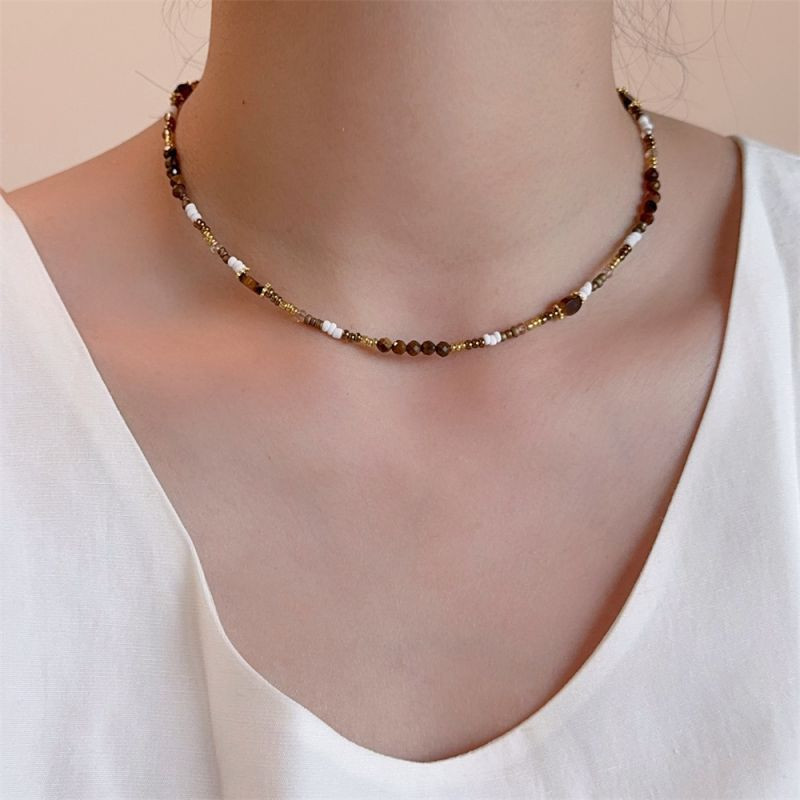 Двойная цепочка с натуральными камнями и круглой подвеской CJL80907