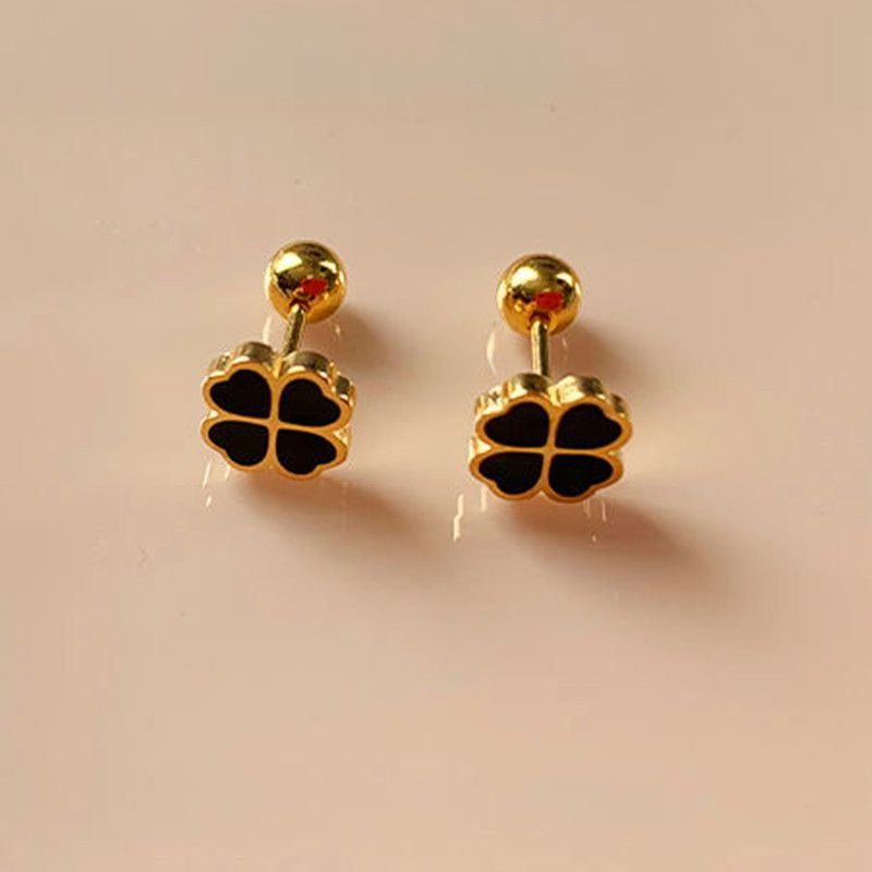 Серьги титановые с напыление золотом клевер 1J11953CJJ