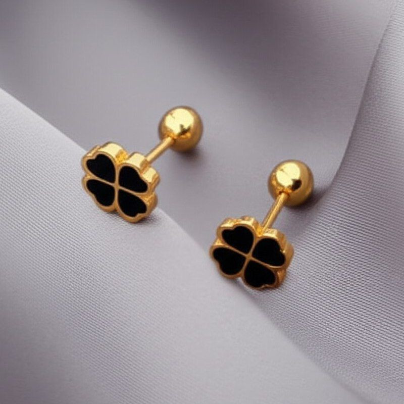 Серьги титановые с напыление золотом клевер 1J11953CJJ