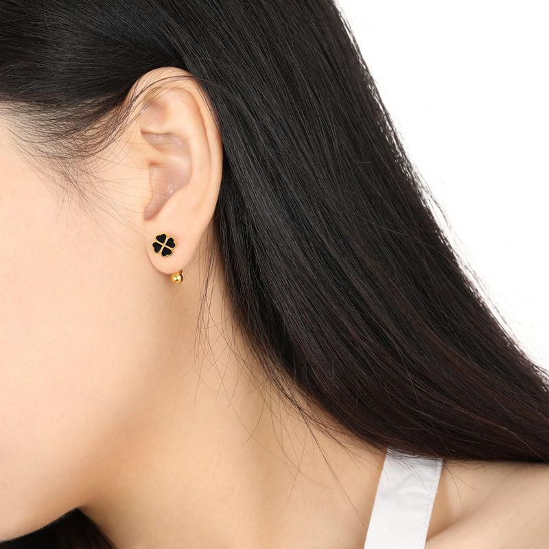 Серьги титановые с напыление золотом клевер 1J11953CJJ