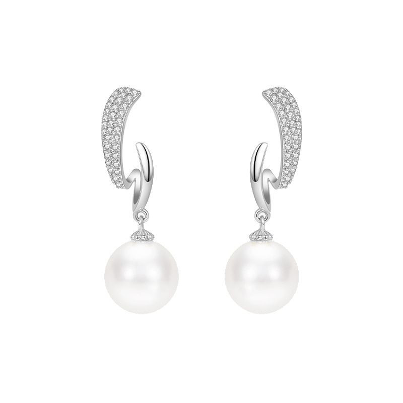 Серьги-подвески с жемчугом и стразами CJB54104 Серьги-подвески с жемчугом и стразами CJB54104