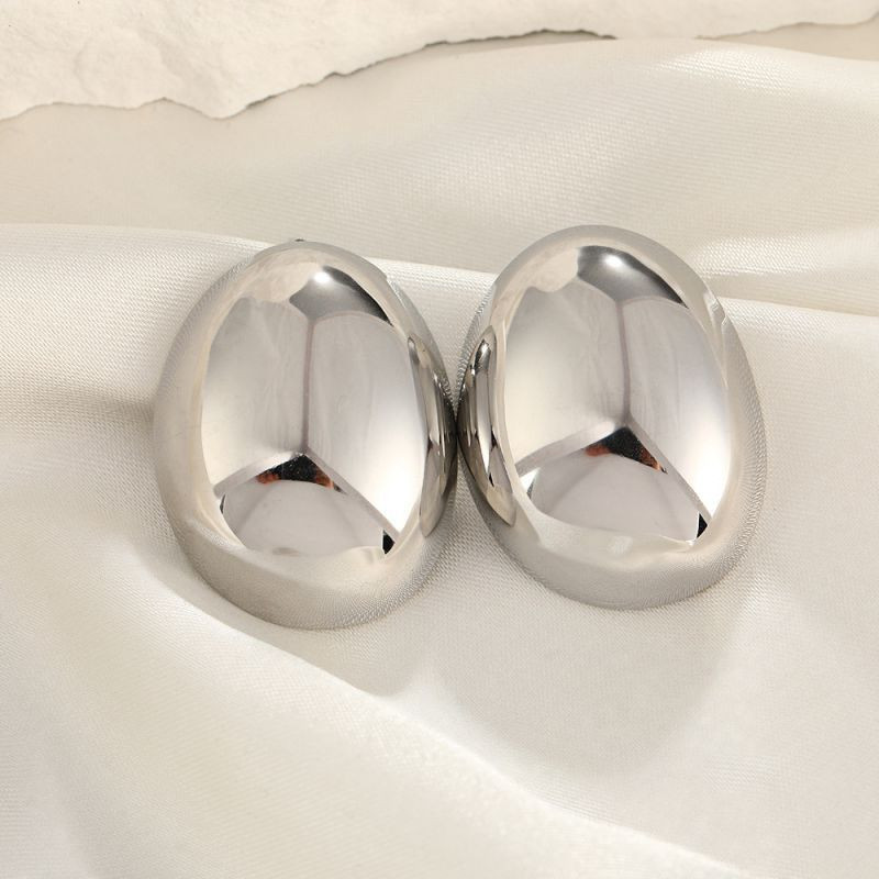 Серебристые серьги-пусеты Объемные овалы CJH27634