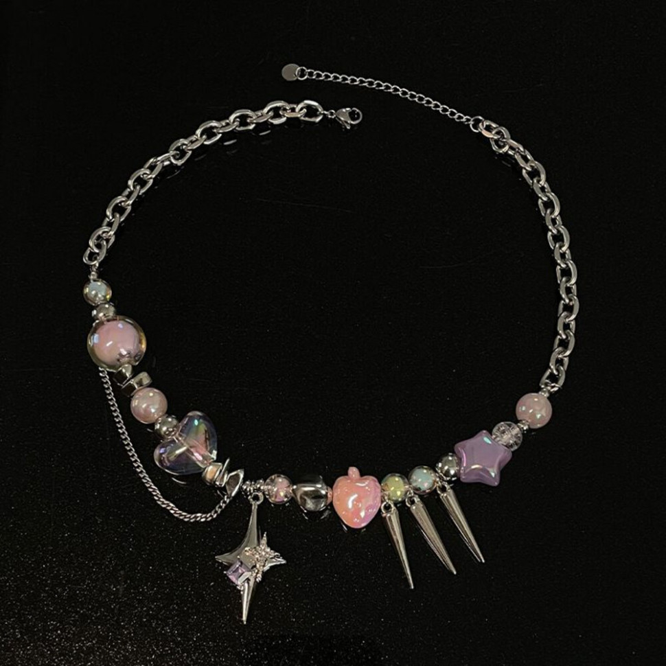 Многослойное колье с розовыми бусинами и подвесками CJH56294 Многослойное колье с розовыми бусинами и подвесками CJH56294