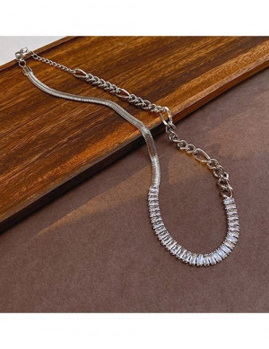 Серебристый Чокер в стиле «теннисная цепь» со сверкающими кристаллами L84543