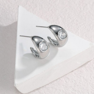 Серьги-полукольца с крупным кристаллом CJG60097