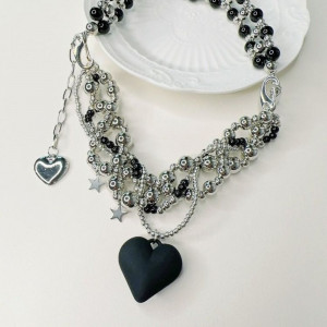 Многослойное колье в стиле гранж с сердцем и цепями J11232CJJ