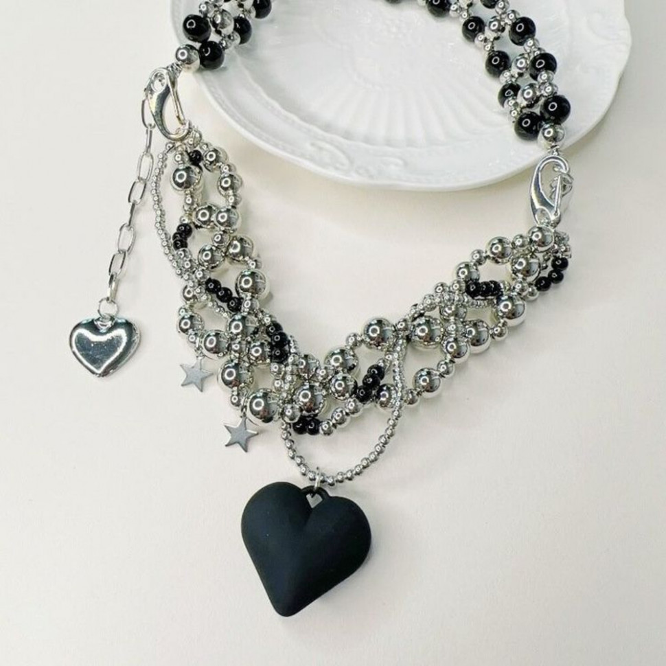 Многослойное колье в стиле гранж с сердцем и цепями J11232CJJ