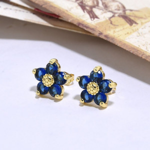 Серьги-цветы с синими вставками CJC91246