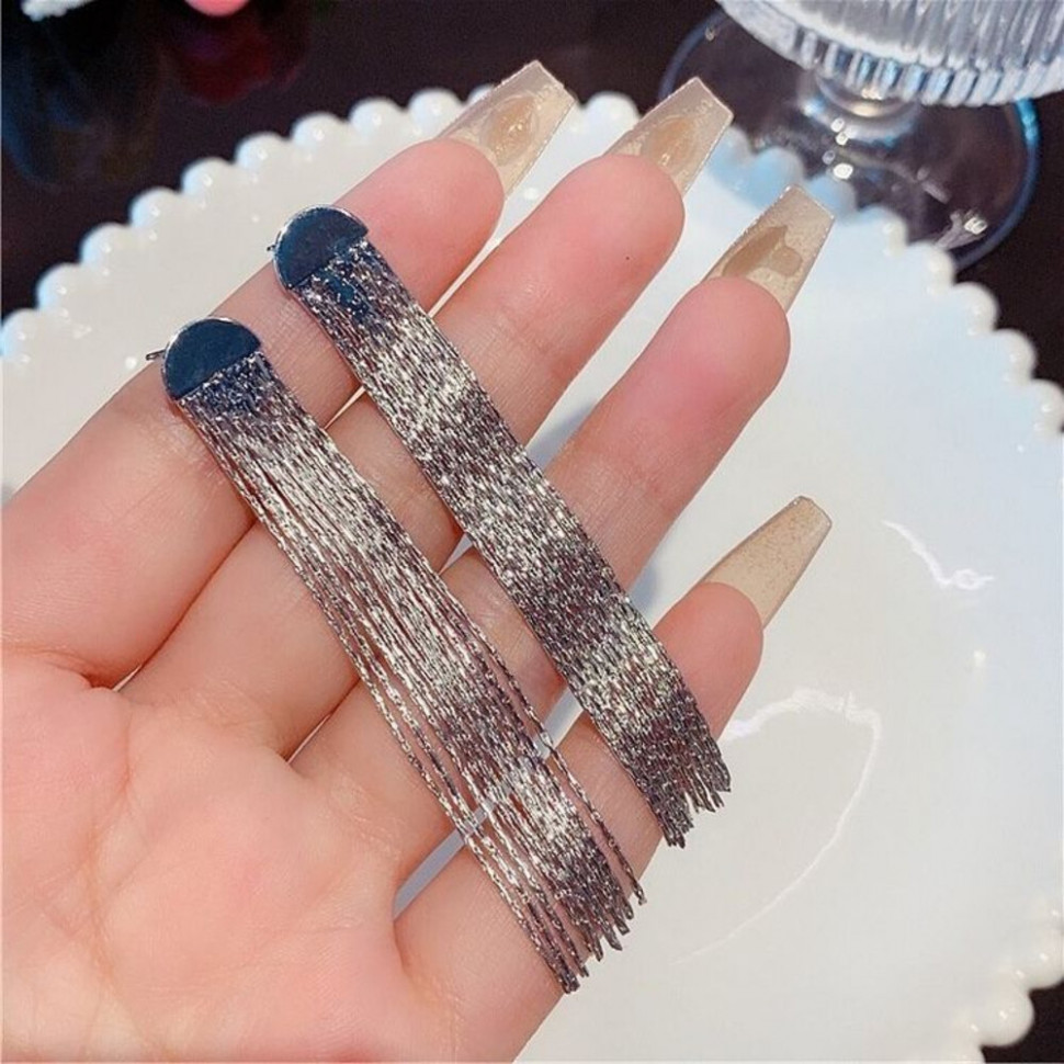 Длинные серьги-кисти из тонких цепей J10409CJJ