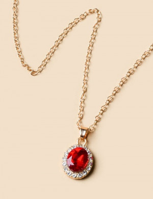 Цепочка с овальным кулоном и красным кристаллом S88758MSK