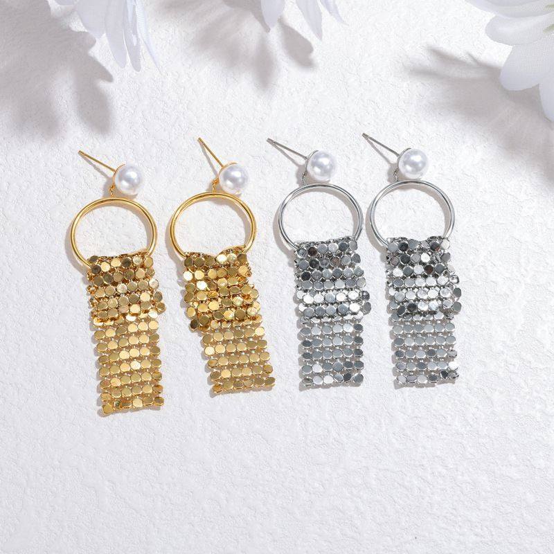 Серьги Висячие Планки с цепочками и жемчугом CJP80756 Серьги Висячие Планки с цепочками и жемчугом CJP80756