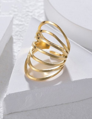 Длинное золотистое кольцо с многорядным дизайном M21708