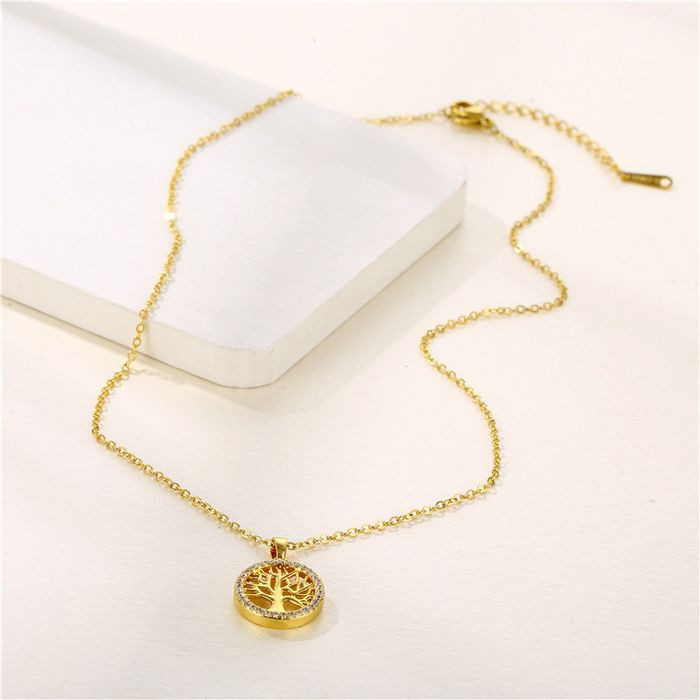 Стальная цепочка с напылением золотом кулон дерево жизни с микрокристаллами J10120CJJ Стальная цепочка с напылением золотом кулон дерево жизни с микрокристаллами J10120CJJ