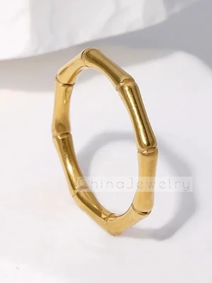 Кольцо стальное с напылением золотом бамбук J10178(CJJ)