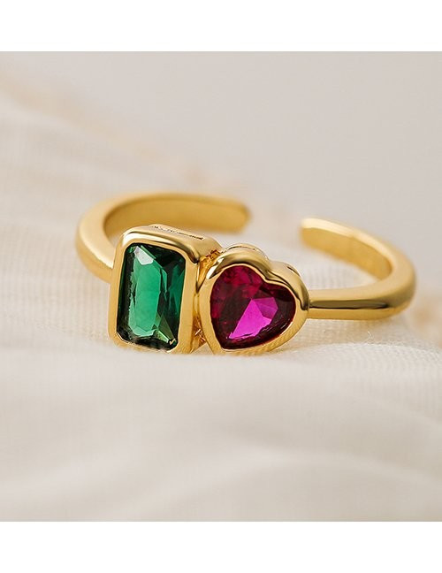 Кольцо с двумя сердцами из красного и зеленого камня L74687