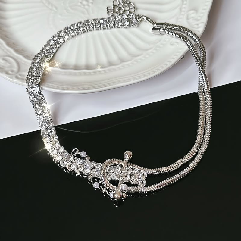 Серебристый гибкий чокер с декоративной пряжкой 1J11648CJJ