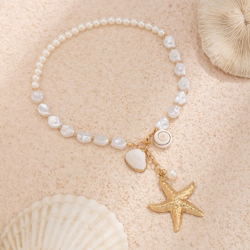 Жемчужный чокер с крупной подвеской в форме морской звезды CJM16902