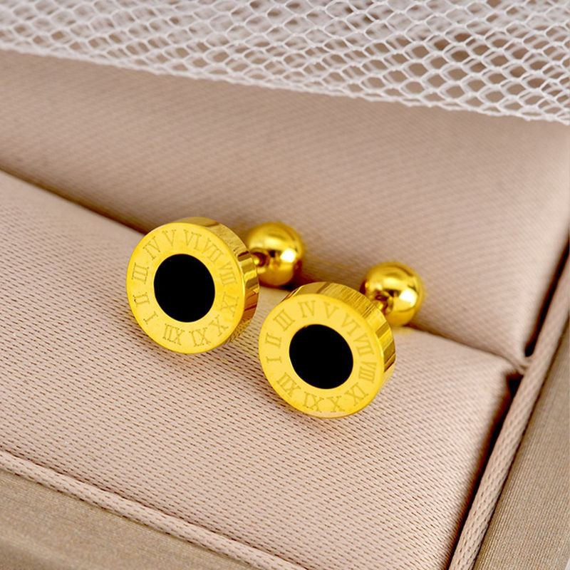 Серьги титановые с напыление золотом римские цифры 1J11955CJJ