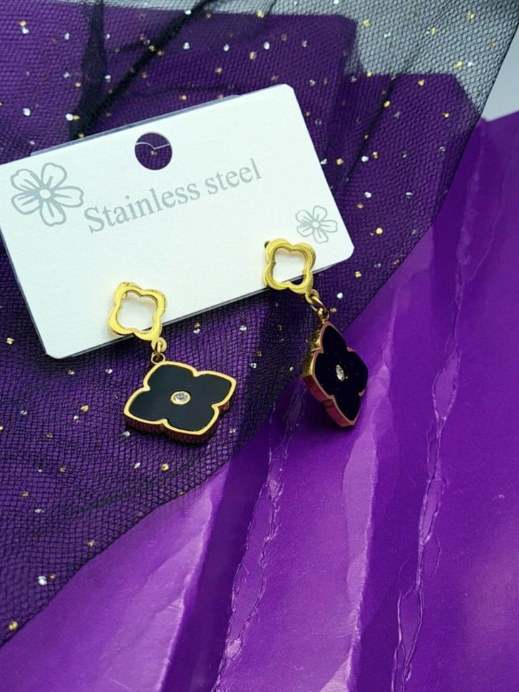 Серьги стальные с напылением золотом клевер J10204CJJ