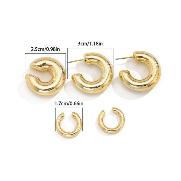 Набор массивных серебристых серег полуколец и каффов CJL61220 Набор массивных серебристых серег полуколец и каффов CJL61220