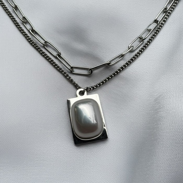 Многослойное колье с прямоугольной вставкой из перламутра J11339CJJ