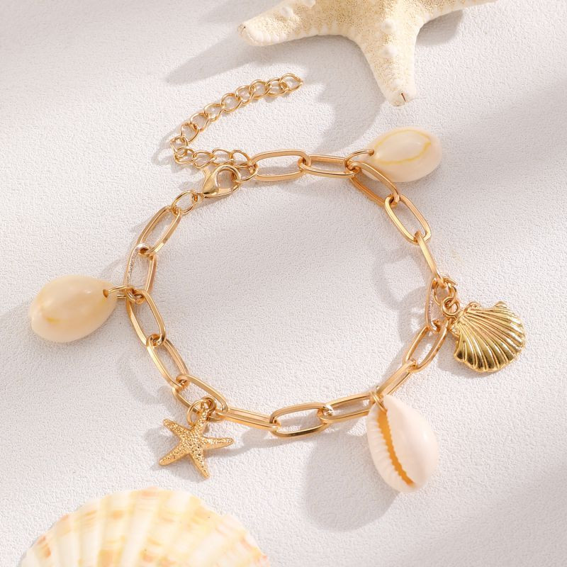 Браслет цепочка с ракушками и монетой CJL92453