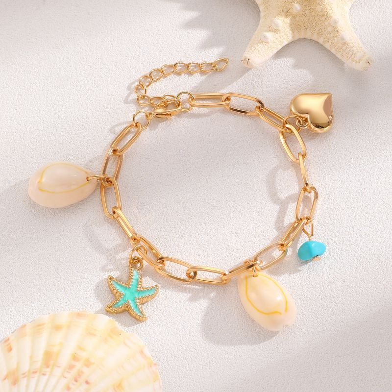 Браслет цепочка с ракушками и монетой CJL92453