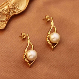 Длинные серьги-пусеты с крупным жемчугом CJG70060 Длинные серьги-пусеты с крупным жемчугом CJG70060