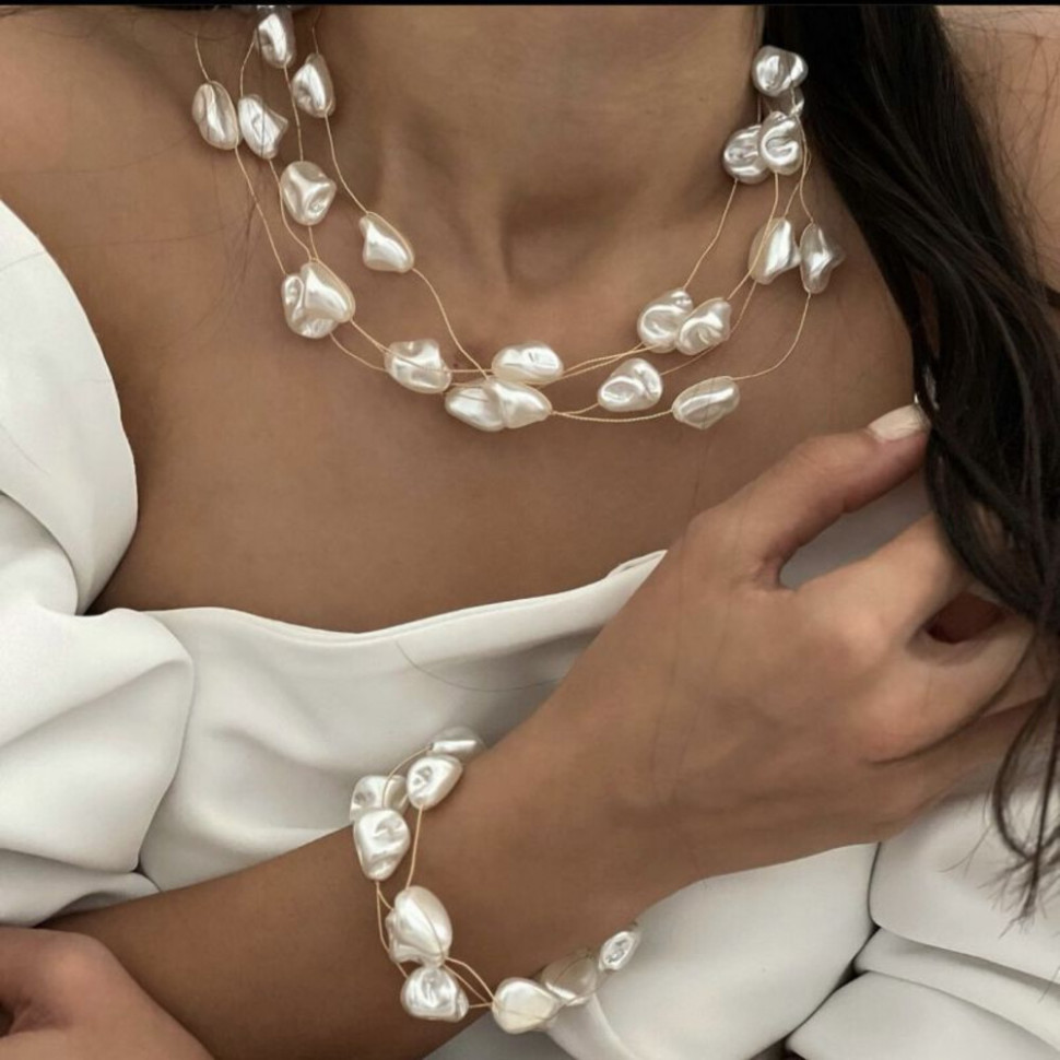 Колье из жемчуга с асимметричным расположением бусин CJJ27940