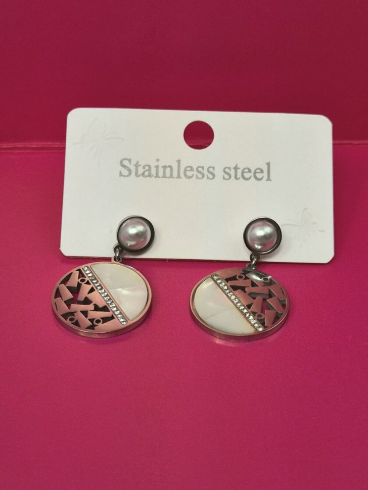 Стальные серьги-подвески с геометрическим ажуром 1J10607(CJJ)